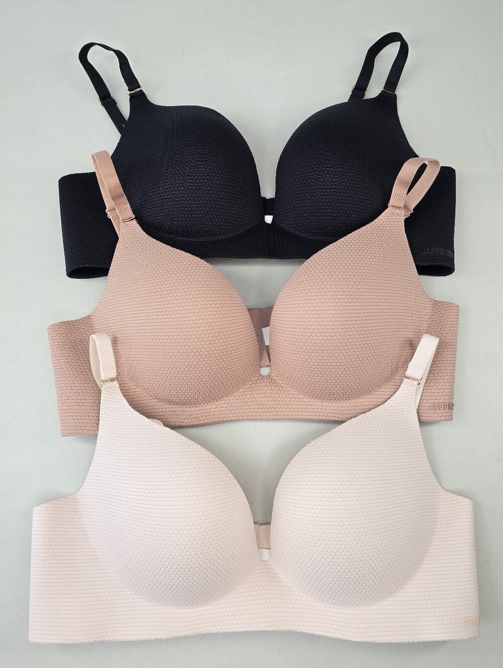 Jason Wu 3 Pack Seamless T-Shirt Bras Black Peach Nude Taupe Size 36C
